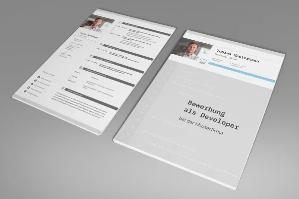 Passe die Vorlagen zur Bewerbung als Programmierer/-in in Word, InDesign oder Affinity Publisher ganz einfach an.