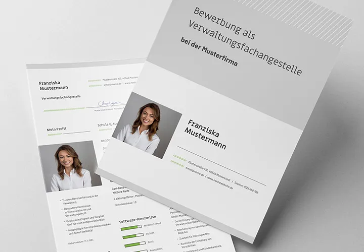 Modelo de solicitud de empleo como auxiliar administrativo con portada, página de carta de presentación y CV