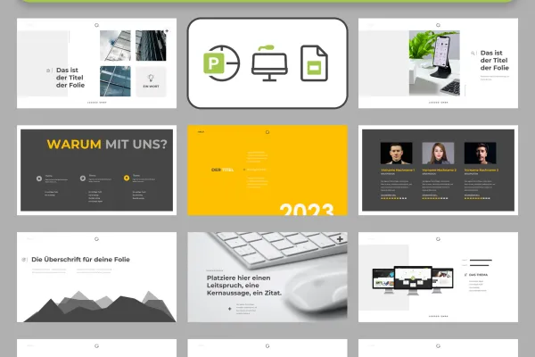 Diapositive di esempio dei modelli di presentazione Halo per PowerPoint, Keynote e Google Slides.
