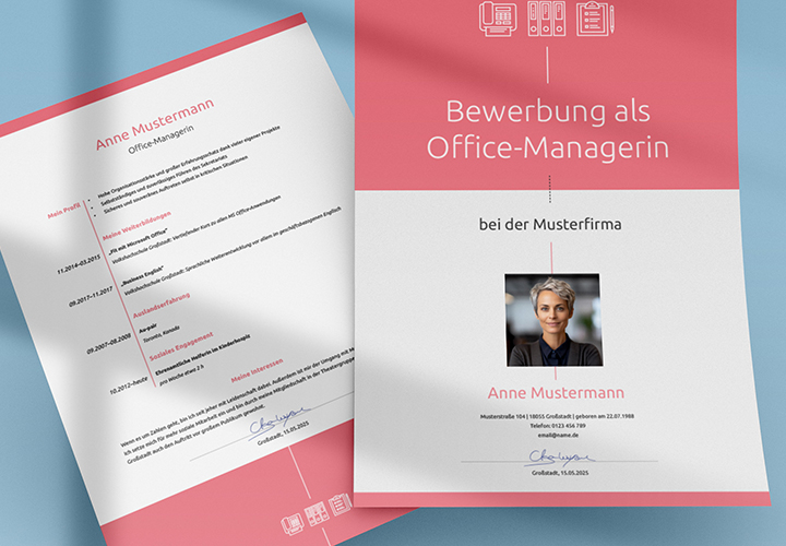Bewerbung als Office Manager, Büroassistent (m/w/d) – Vorlagen für Word, InDesign und Affinity Publisher