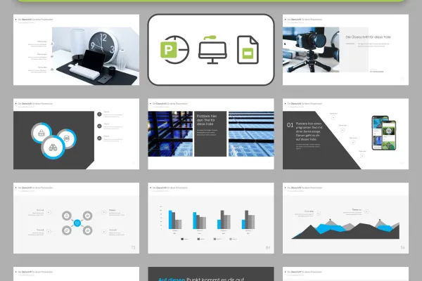 Pratinjau tata letak slide berbeda dari template untuk PowerPoint, Google Slides dan Keynote.