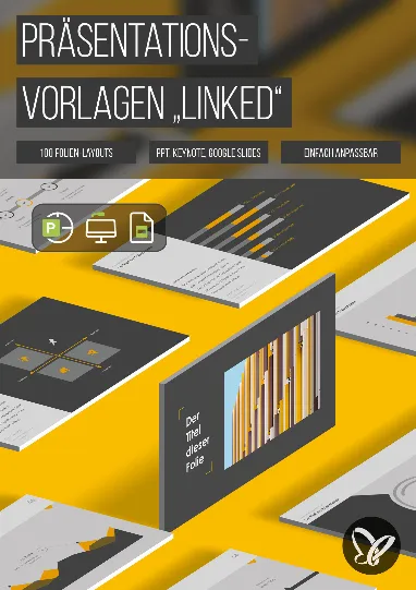 Vorlagen zur Firmenpräsentation im „Linked“-Design für PowerPoint, Keynote und Google Slides