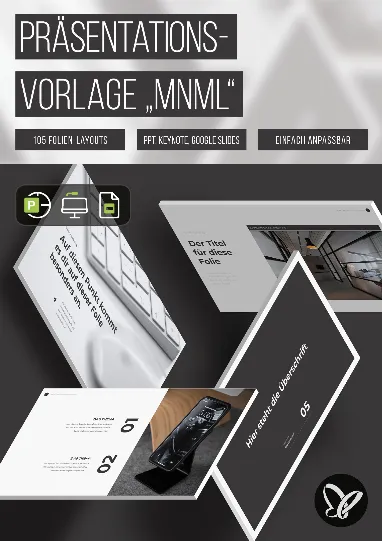 105 Vorlagen für Keynote-, PowerPoint- und Google Slides-Präsentationen im reduzierten „MNML“-Design