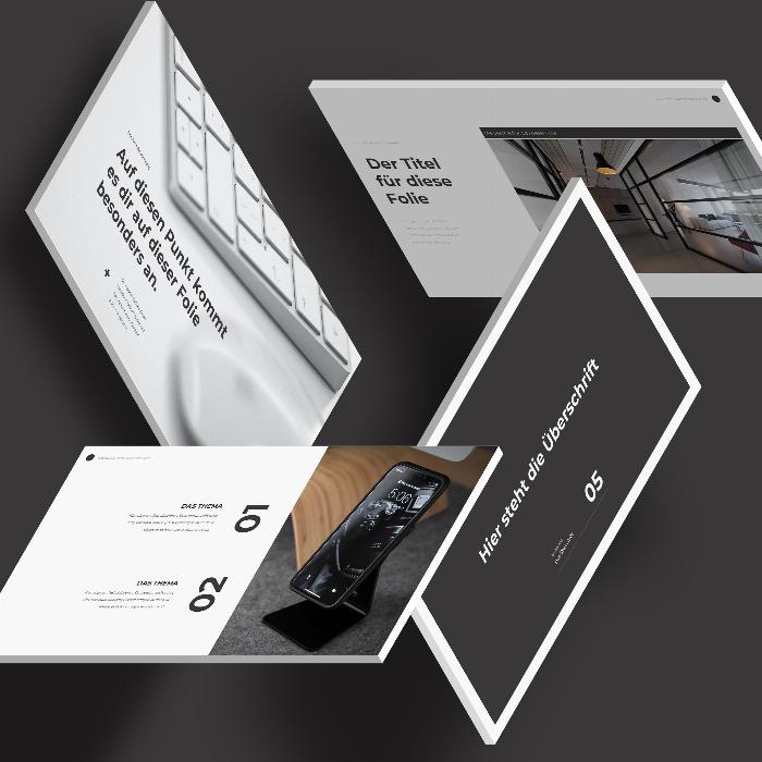105 Keynote, PowerPoint ve Google Slides sunumları için "MNML" tasarımında şablon.