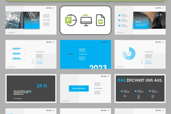 Eksempelbilder fra designmalene Space for Keynote, PowerPoint og Google Slides.