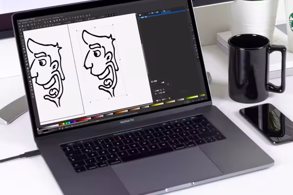 Confronto di un'immagine pixelata fotografata e il relativo grafico vettoriale.