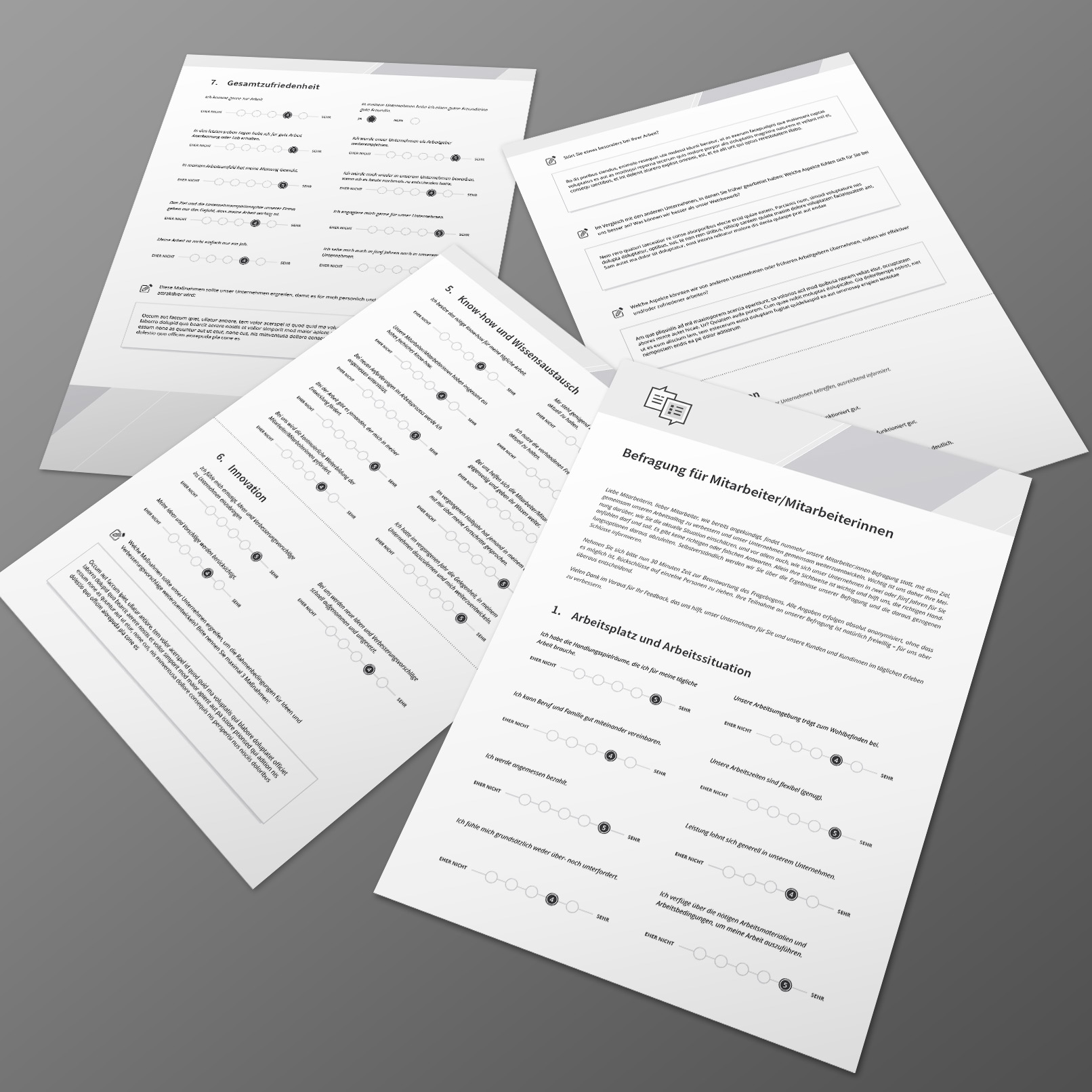 Die Vorlage zur Mitarbeiterbefragung kannst du als PDF, für Word und InDesign herunterladen oder du holst dir einen Link zu deinem eigenen Google-Formular. Vorlage für eine Mitarbeiterbefragung