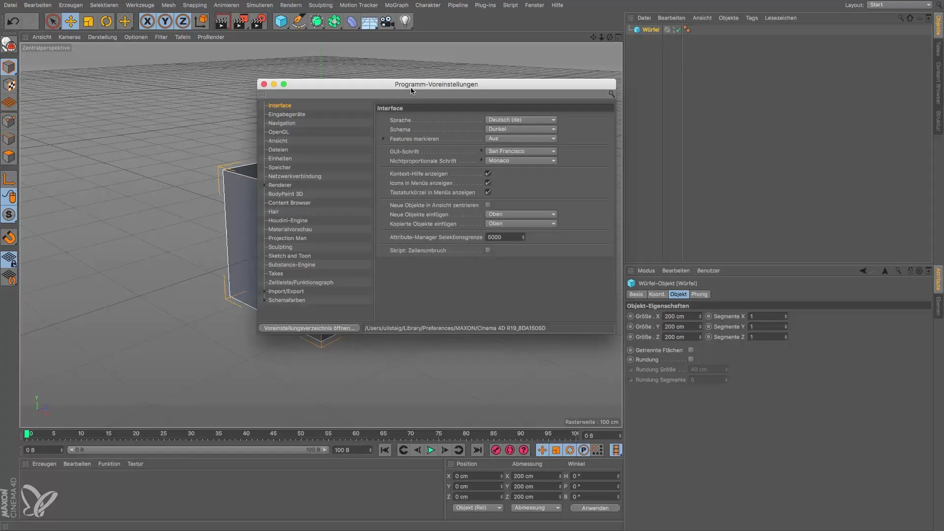 Anpassung von Darstellungen und Einheiten in Cinema 4D Anpassung von Darstellungen und Einheiten in Cinema 4D