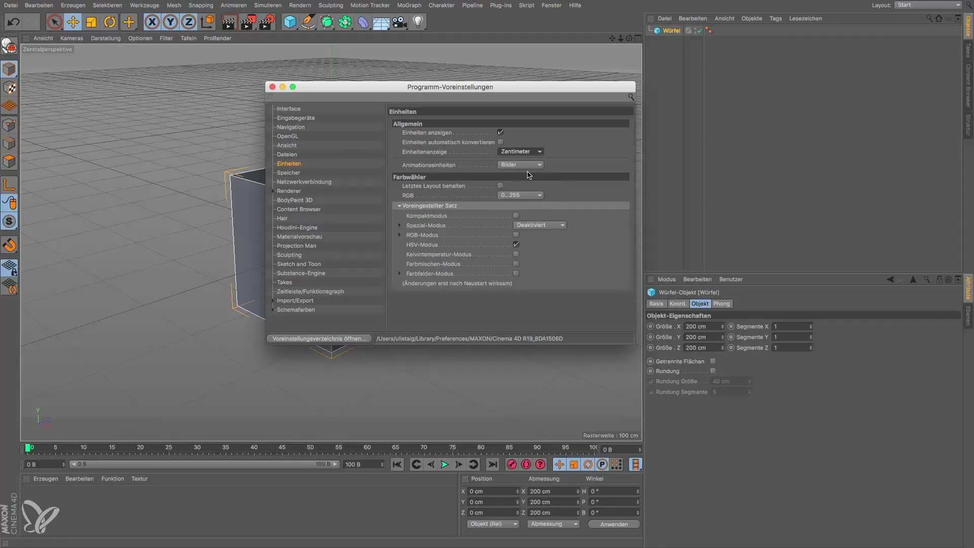 Anpassung von Darstellungen und Einheiten in Cinema 4D Anpassung von Darstellungen und Einheiten in Cinema 4D