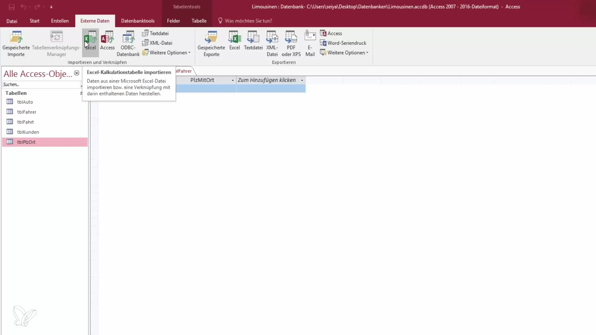 Importar códigos postais do Excel para o Access