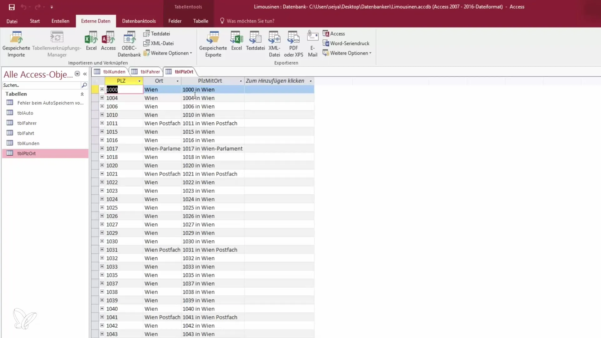 Importar códigos postais do Excel para o Access