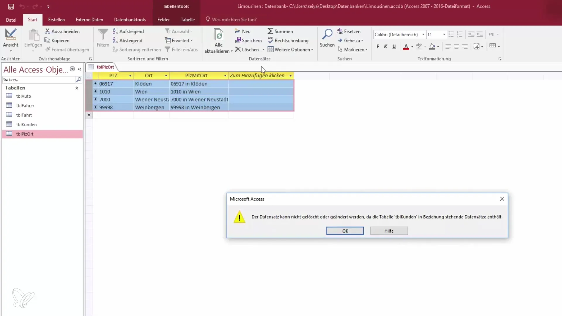 Importar códigos postais do Excel para o Access