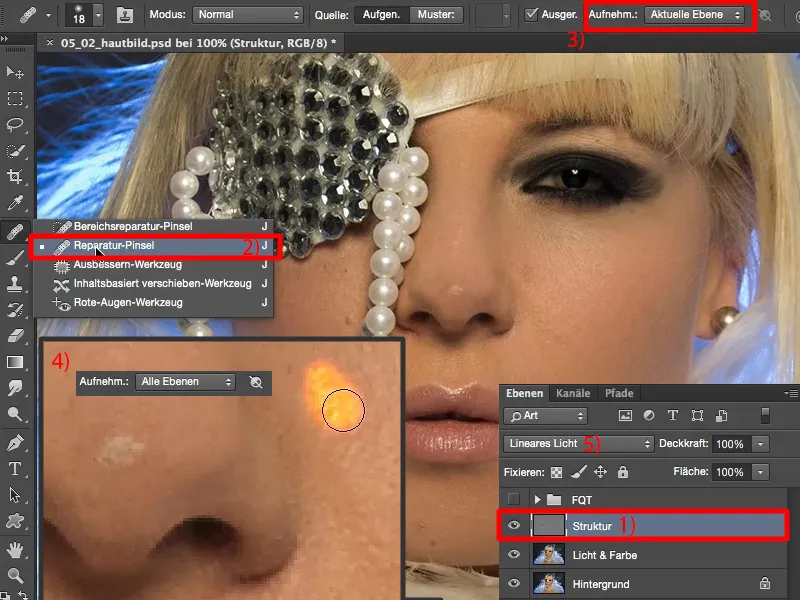 Vaated ja stiilid Photoshopis - naha pilt ja retušš