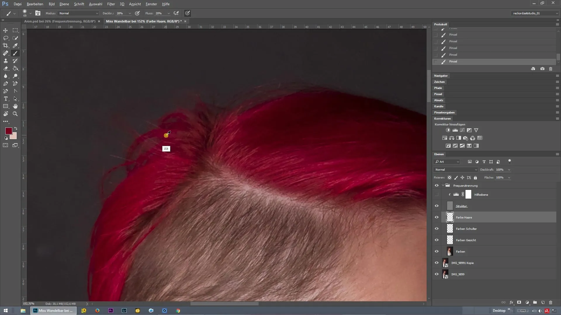 Zmiana koloru odrostu włosów z wykorzystaniem separacji częstotliwości w Photoshopie Zmienianie koloru odrostów za pomocą separacji częstotliwości w Photoshopie
