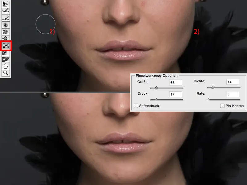 Stilių ir išvaizdą lyginant su „Photoshop“ - tobulinama veido forma
