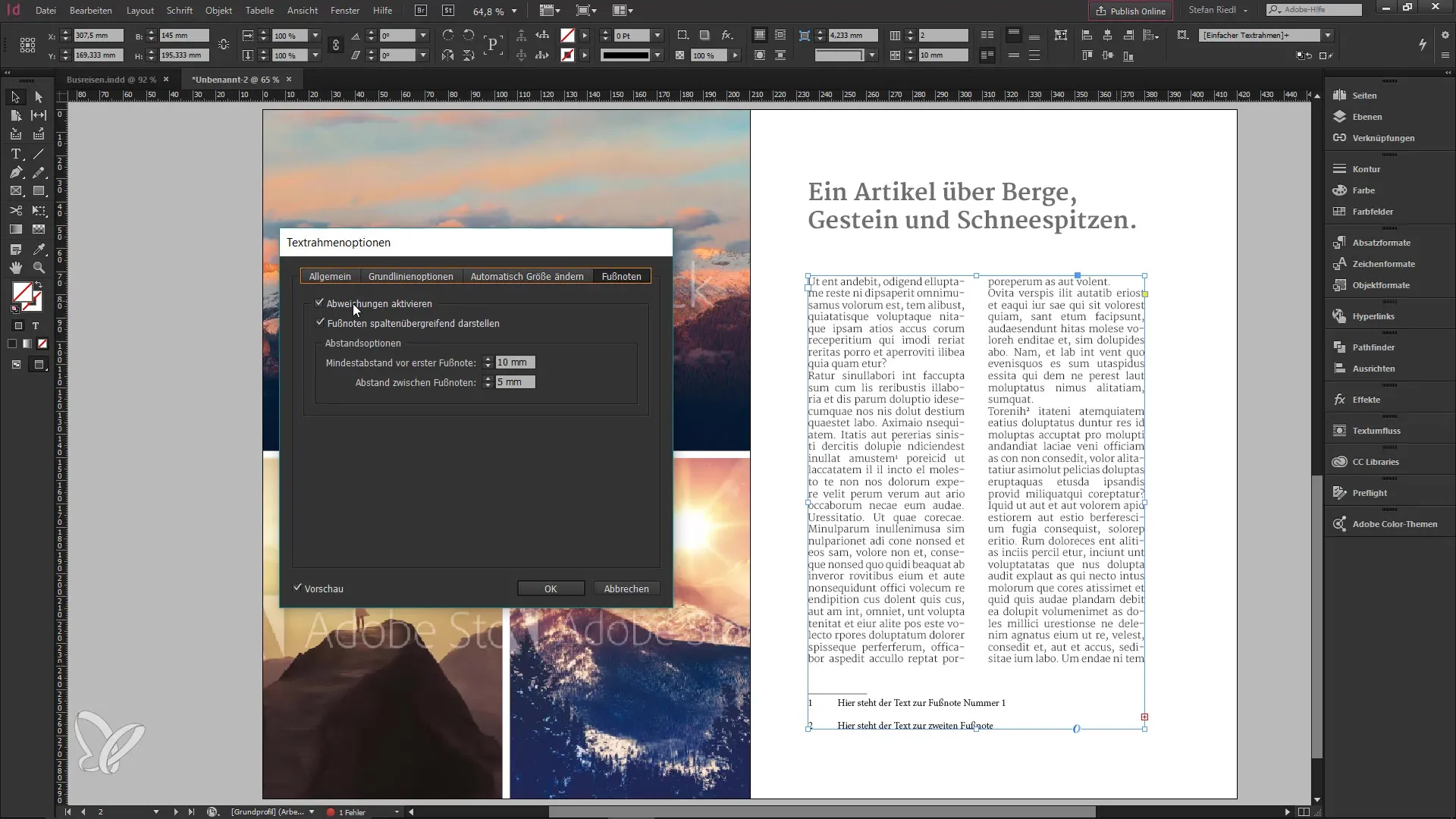Fußnoten einfach erstellen und anpassen in InDesign