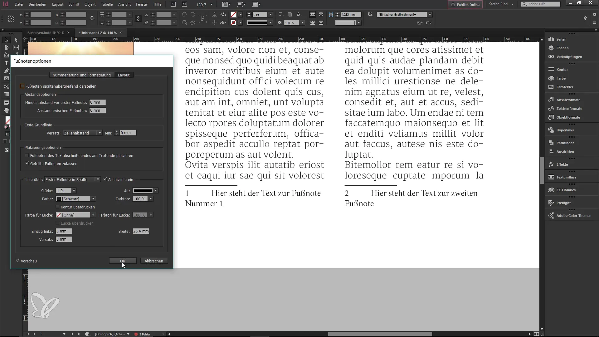 Fußnoten einfach erstellen und anpassen in InDesign