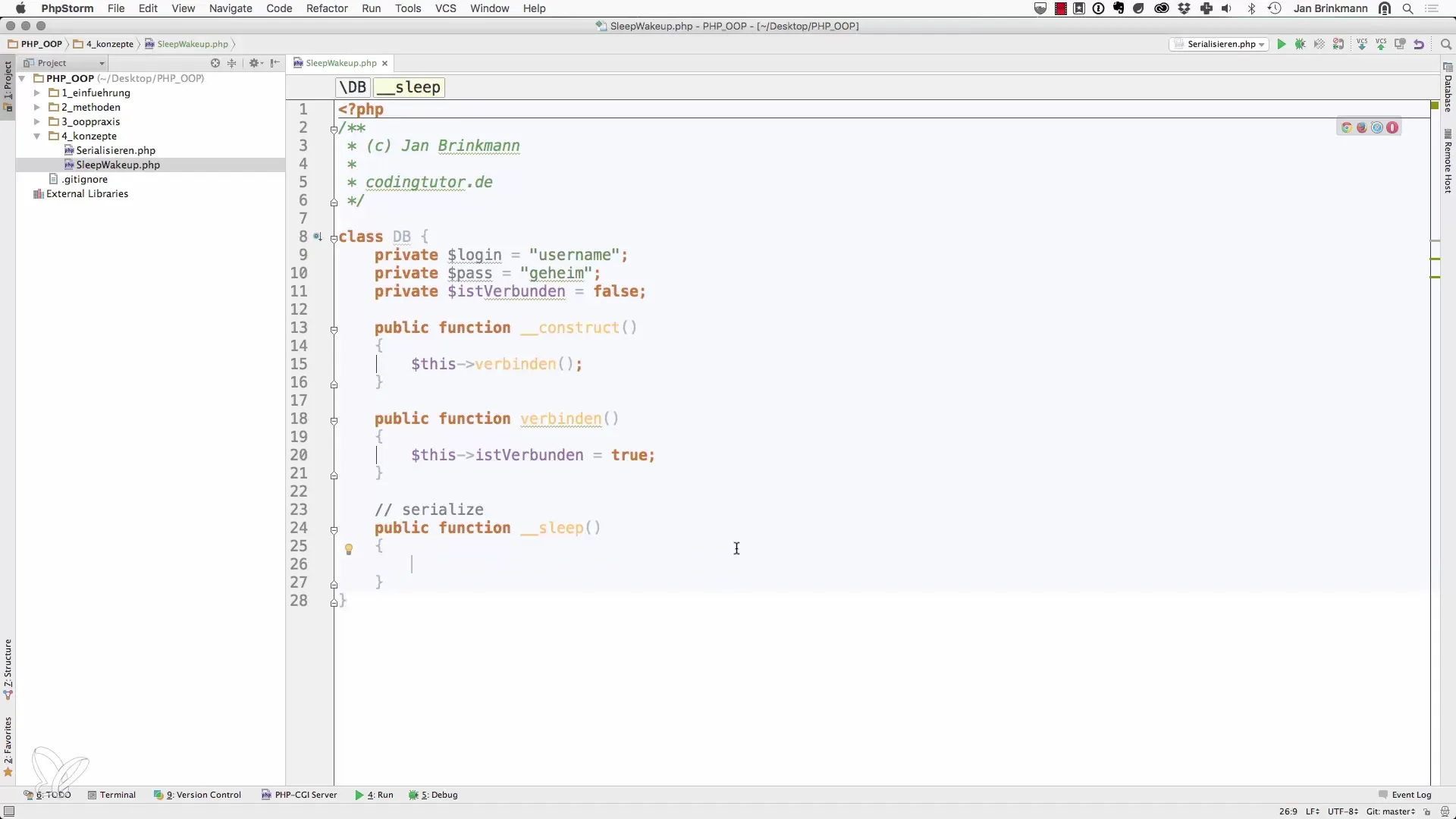 PHP Serializer - Sleep und WakeUp für Objekte PHP Serializer - Sleep und WakeUp für Objekte