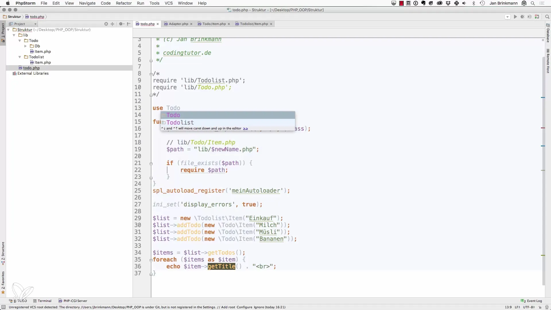 Imports van klassen uit namespaces in PHP Importeren van klassen uit namespaces in PHP
