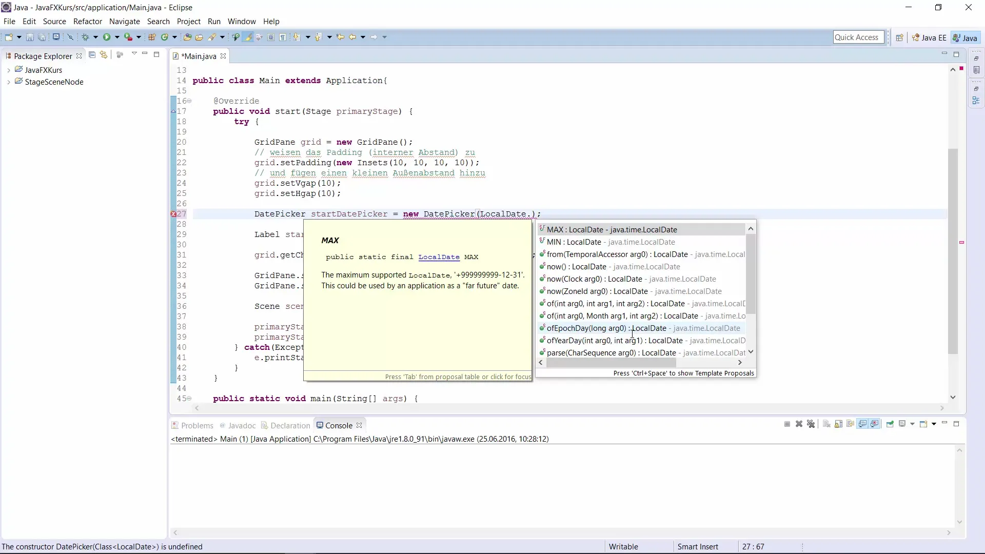 Implementierung eines DatePickers in JavaFX Implementierung eines DatePickers in JavaFX