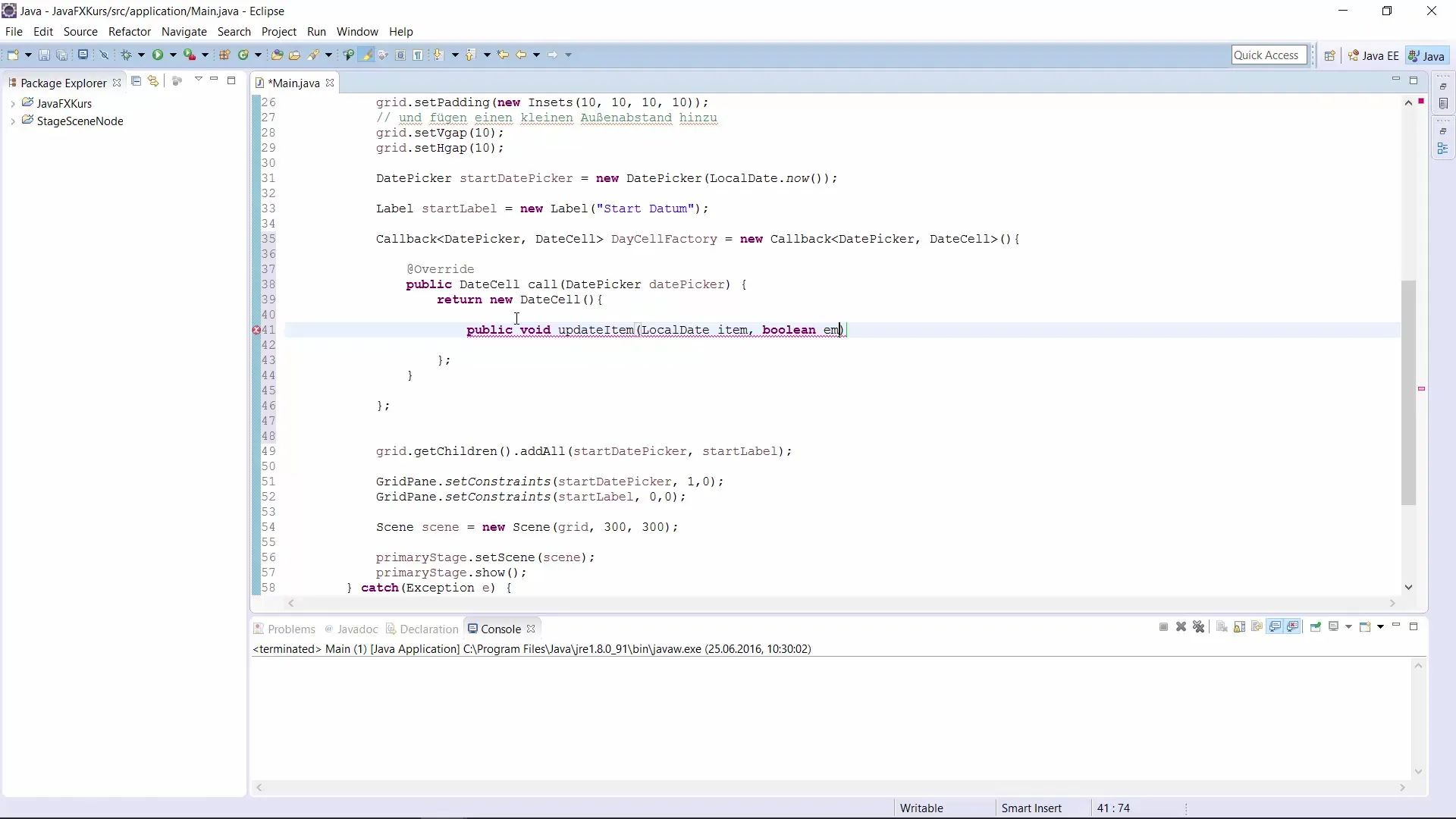 Implementierung eines DatePickers in JavaFX Implementierung eines DatePickers in JavaFX