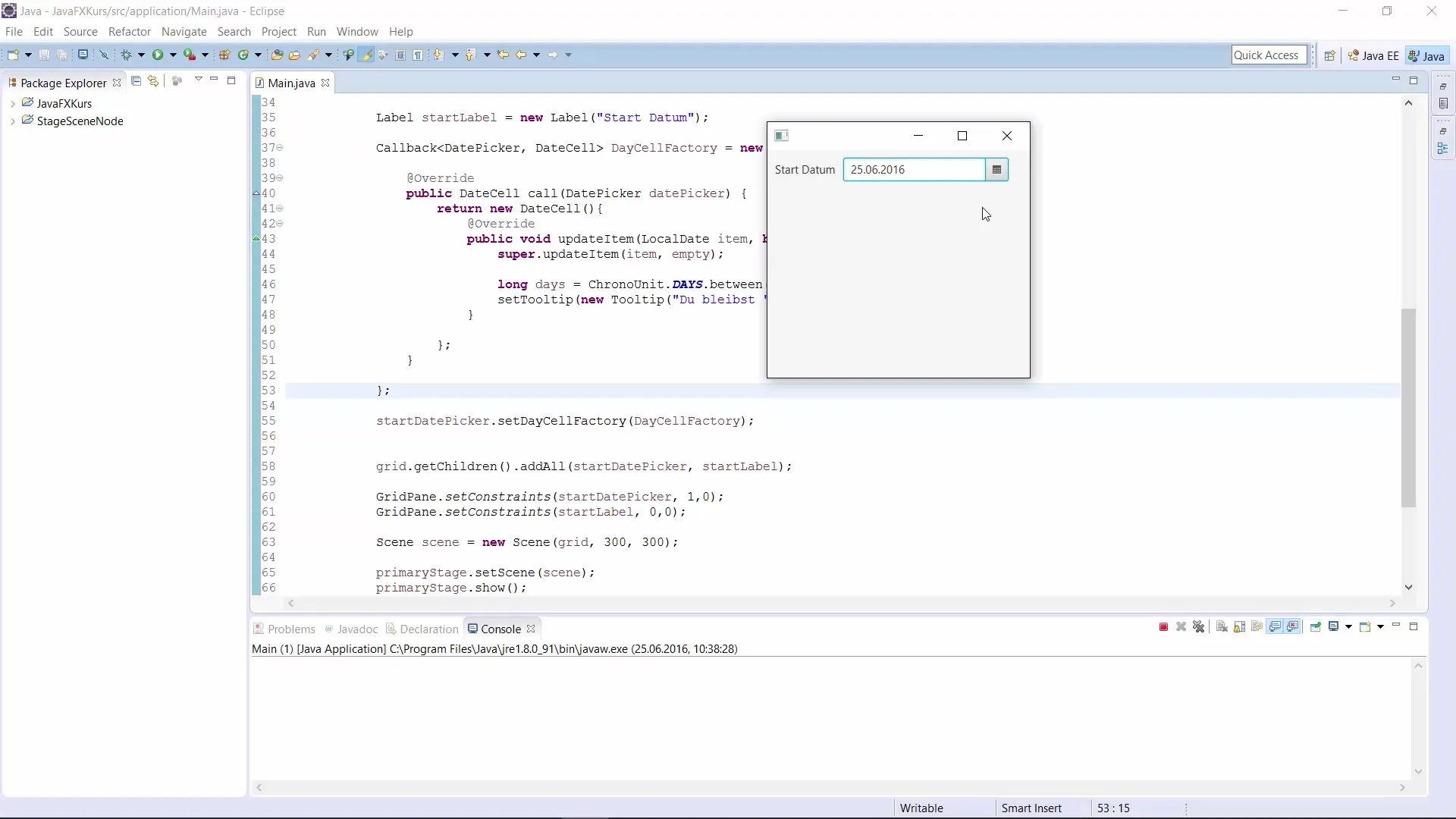 Implementierung eines DatePickers in JavaFX Implementierung eines DatePickers in JavaFX