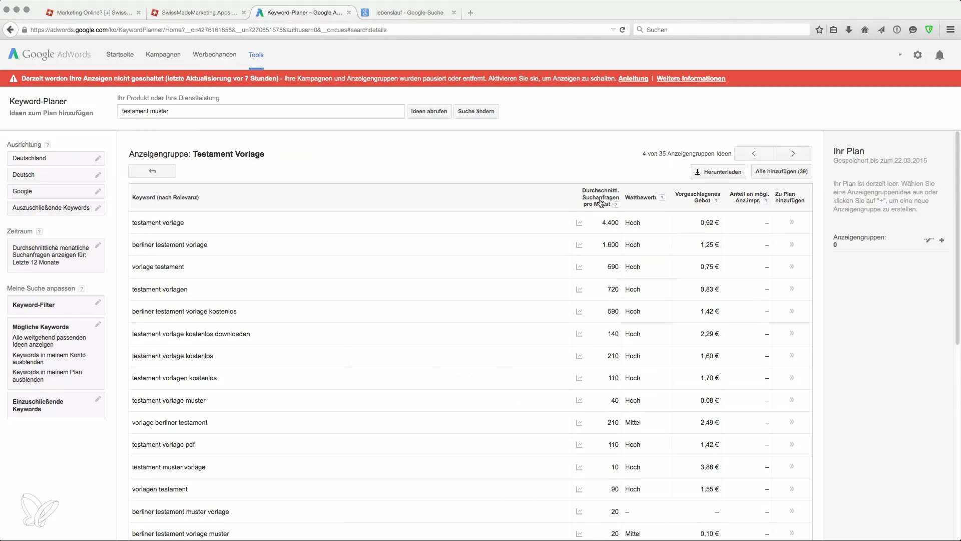 Keywords effektiv recherchieren mit Google AdWords