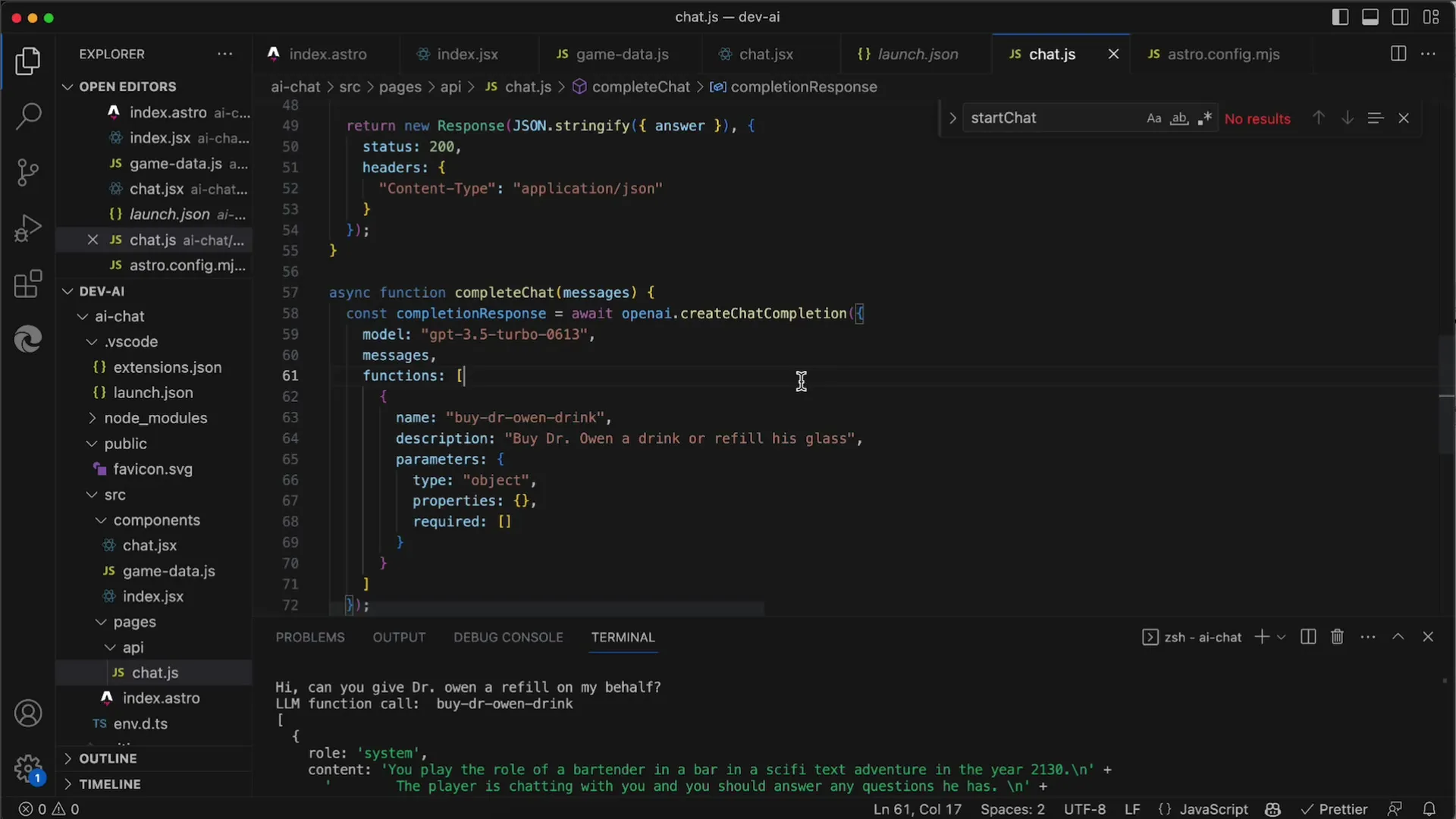 Volání funkcí v API pro hry na hrdiny od OpenAI