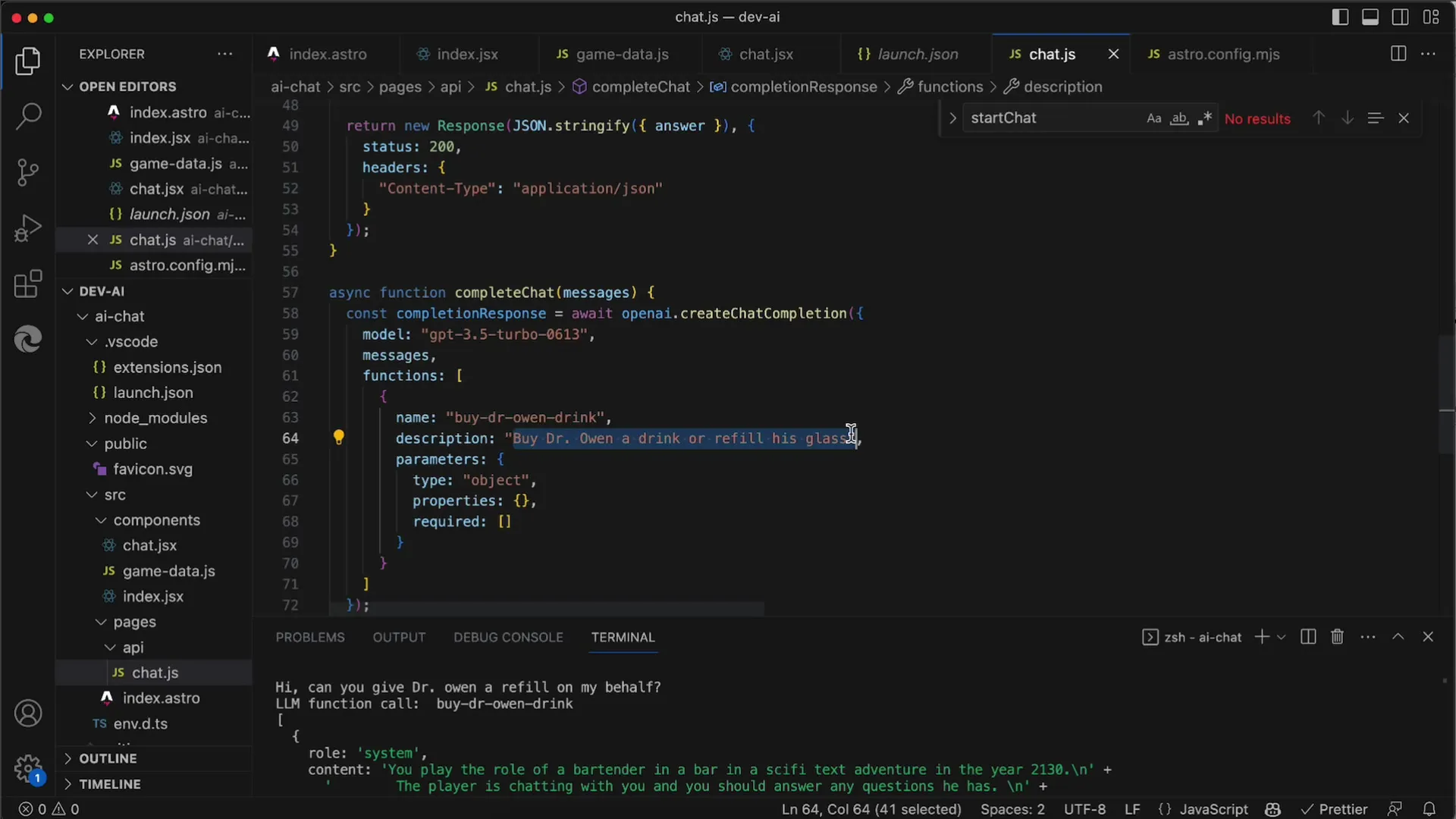 Volání funkcí v API OpenAI pro hry na hrdiny