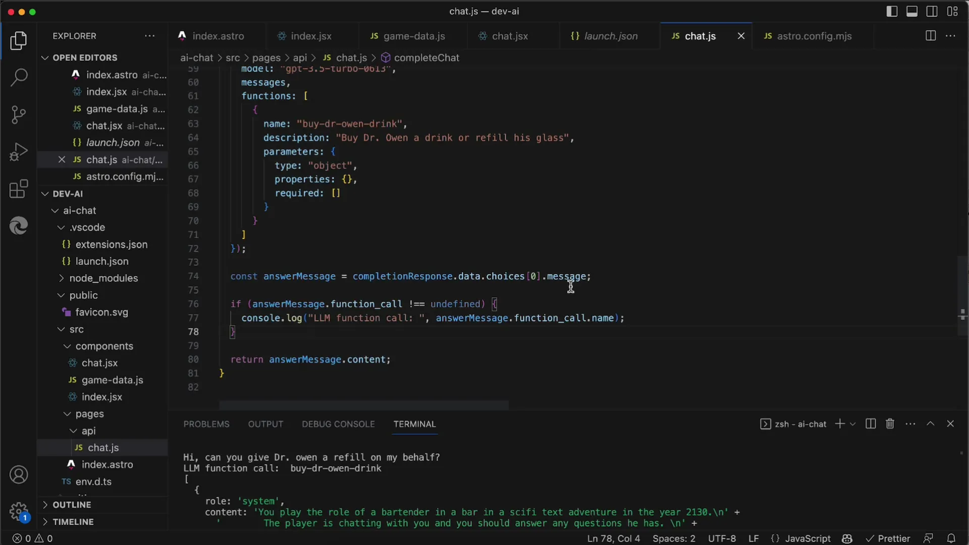 Volání funkcí v API OpenAI pro hry na hrdiny