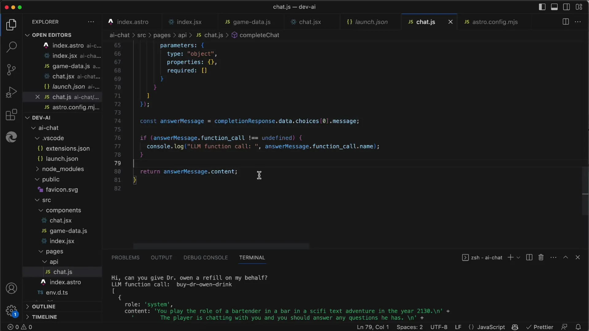 Volání funkcí v API OpenAI pro hry na hrdiny