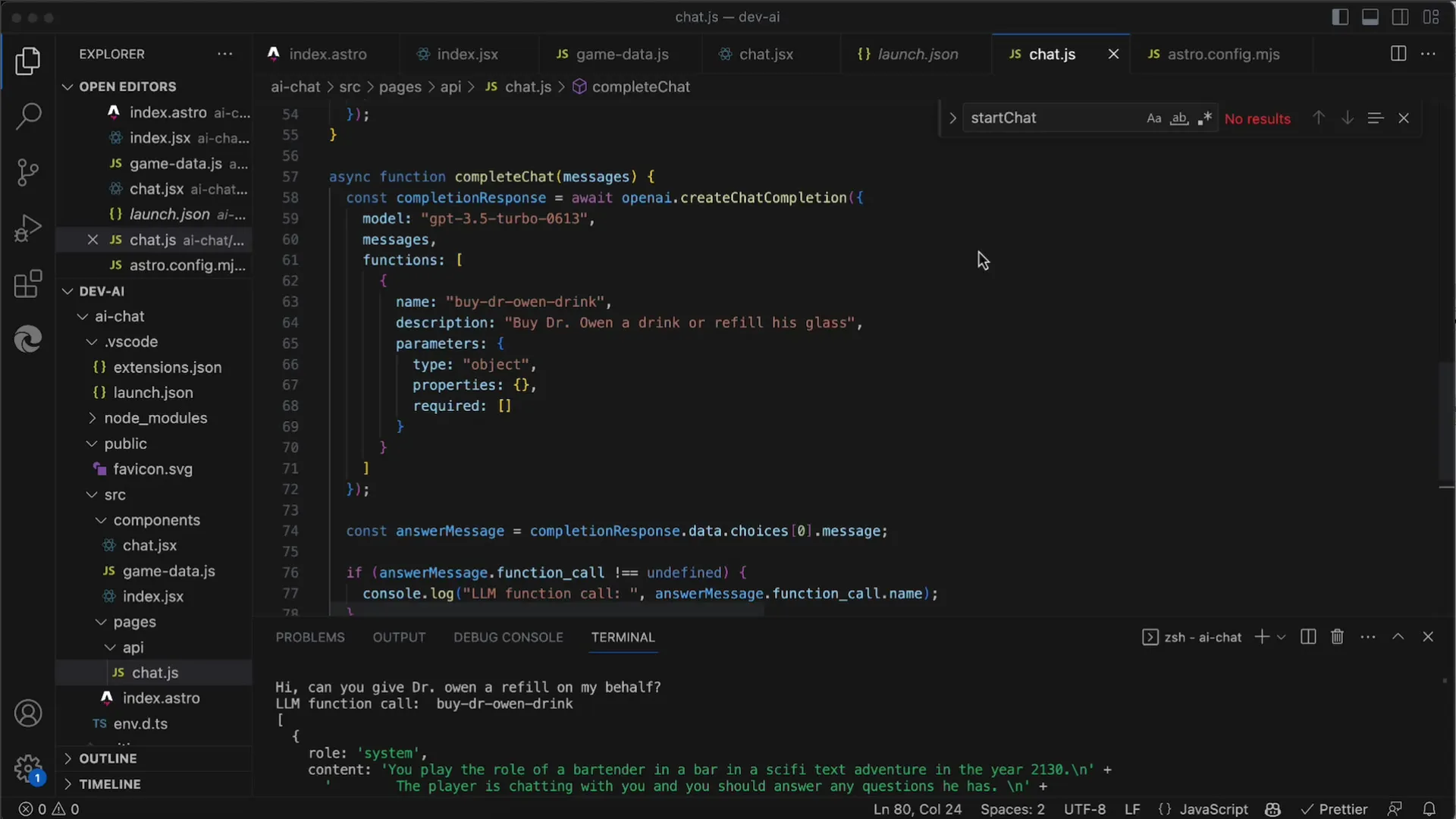 Volání funkcí v API OpenAI pro hry na hrdiny