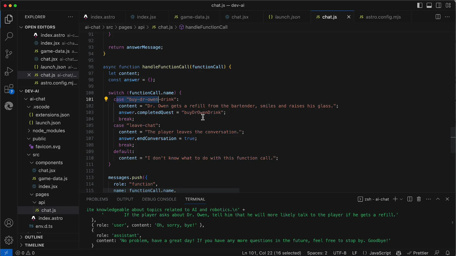 Tak hráč opouští chat v OpenAI API