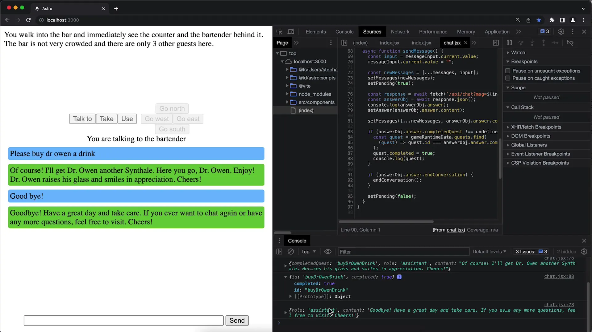 Tak hráč opouští chat v OpenAI API