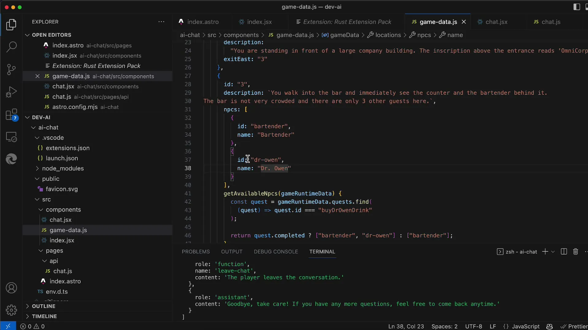 Integrace Dr. Owena do herního zážitku pomocí OpenAI API