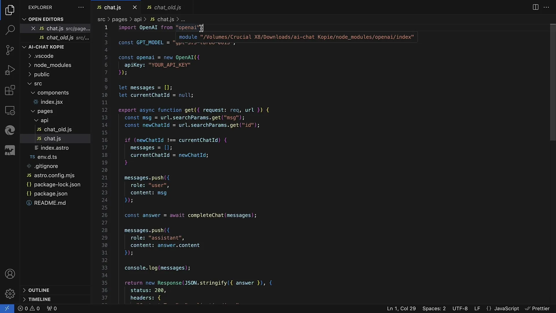 OpenAI API: Effectuer des changements et des paramétrages importants dans AstroJS