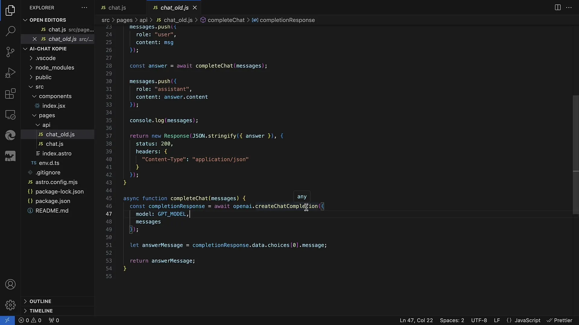 OpenAI API: Effectuer des changements et des réglages importants dans AstroJS