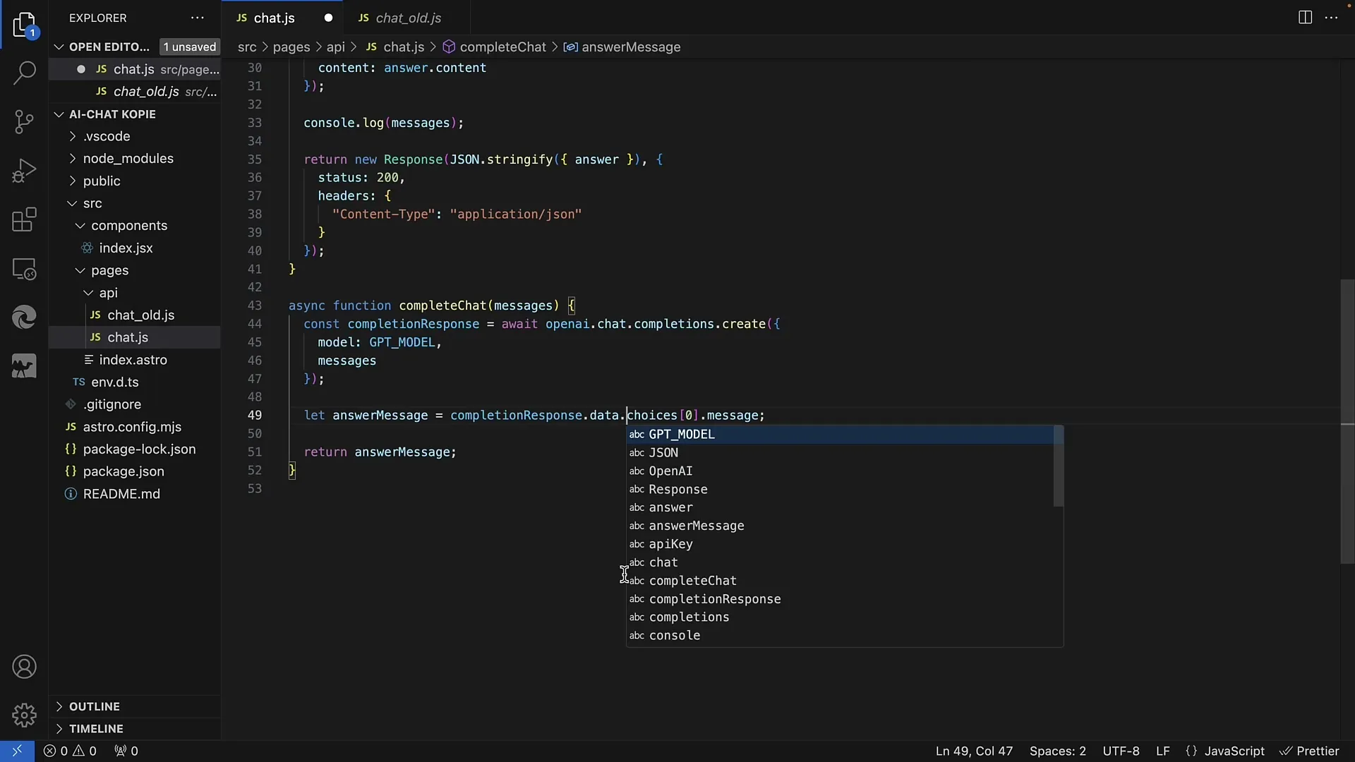 OpenAI API: Effectuer des modifications et des réglages importants dans AstroJS
