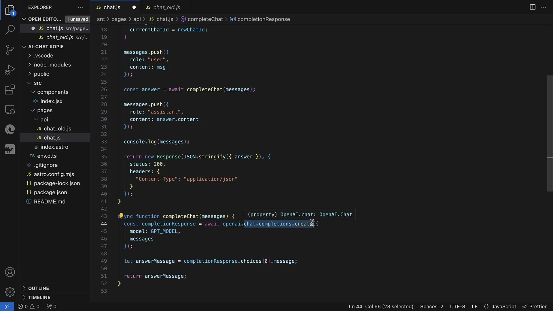 OpenAI API: Effectuer des modifications et des paramètres importants dans AstroJS