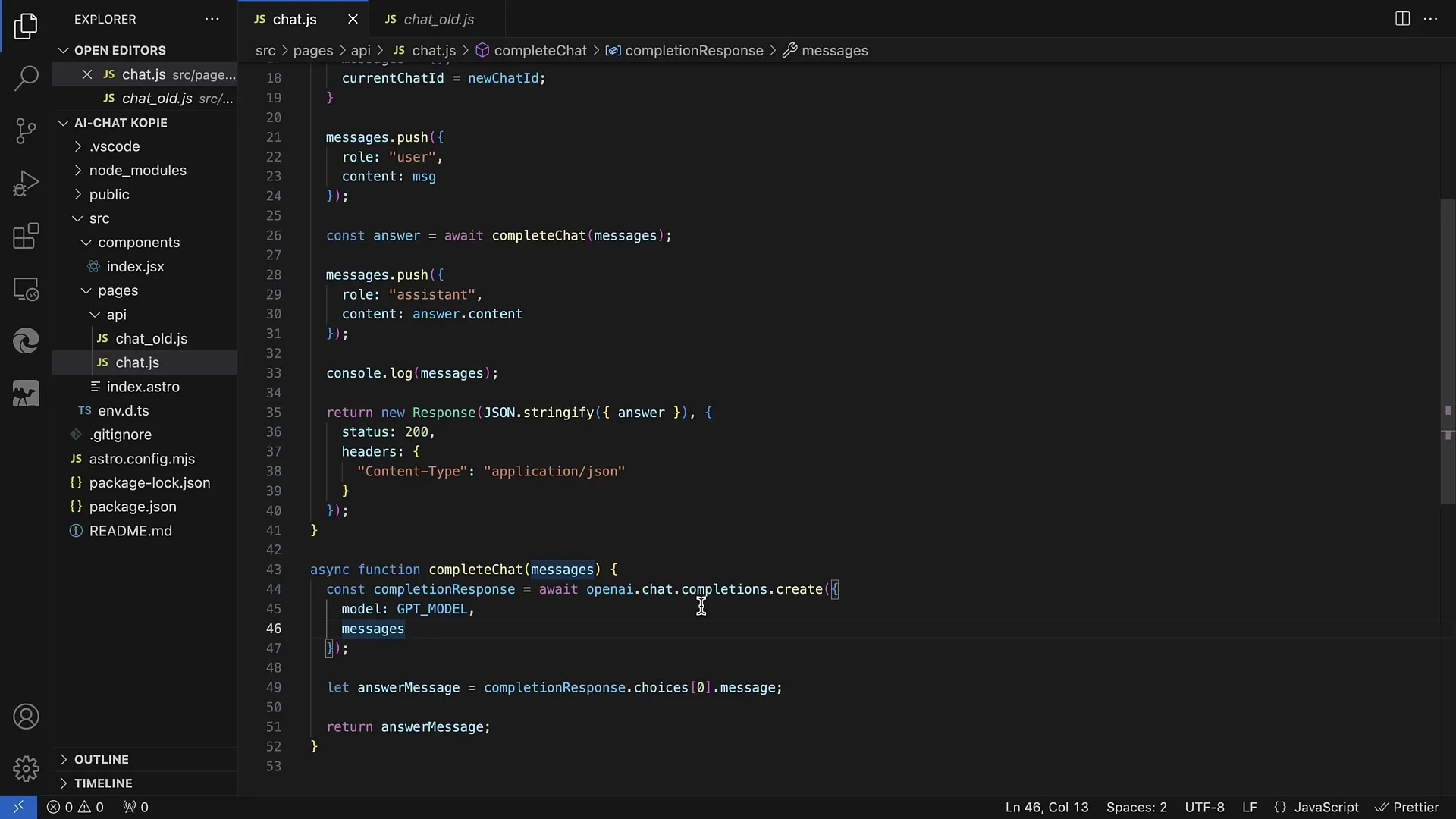 OpenAI API: Effectuer des modifications et paramètres importants dans AstroJS