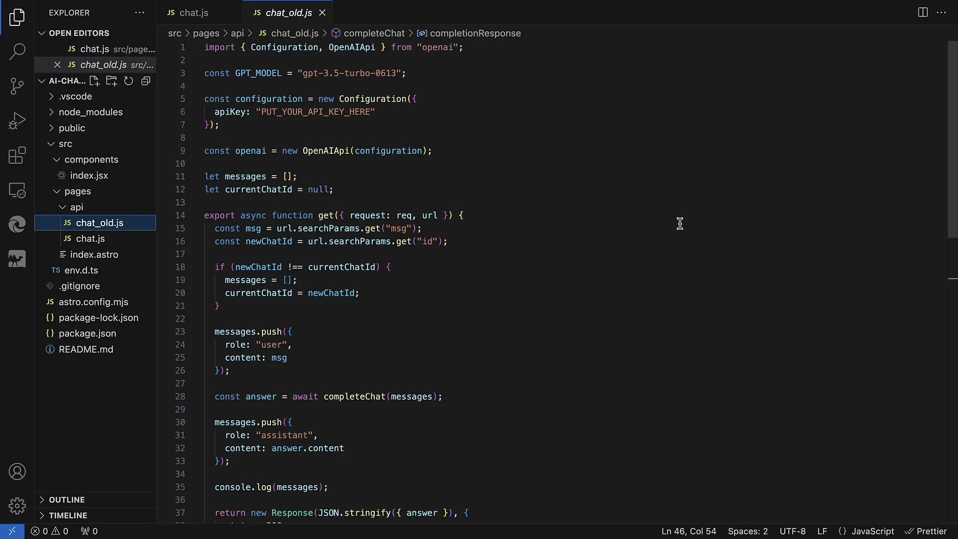 OpenAI API: Effectuer des modifications et des réglages importants dans AstroJS
