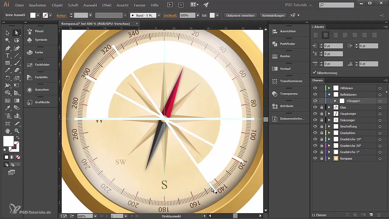 Kuriant ir dizuojant kompasą Adobe Illustrator