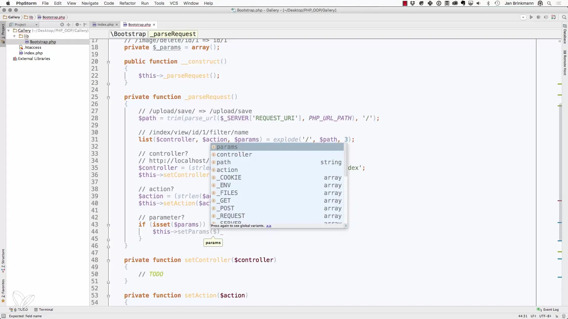 URL-behandling med Bootstrap-klass i PHP