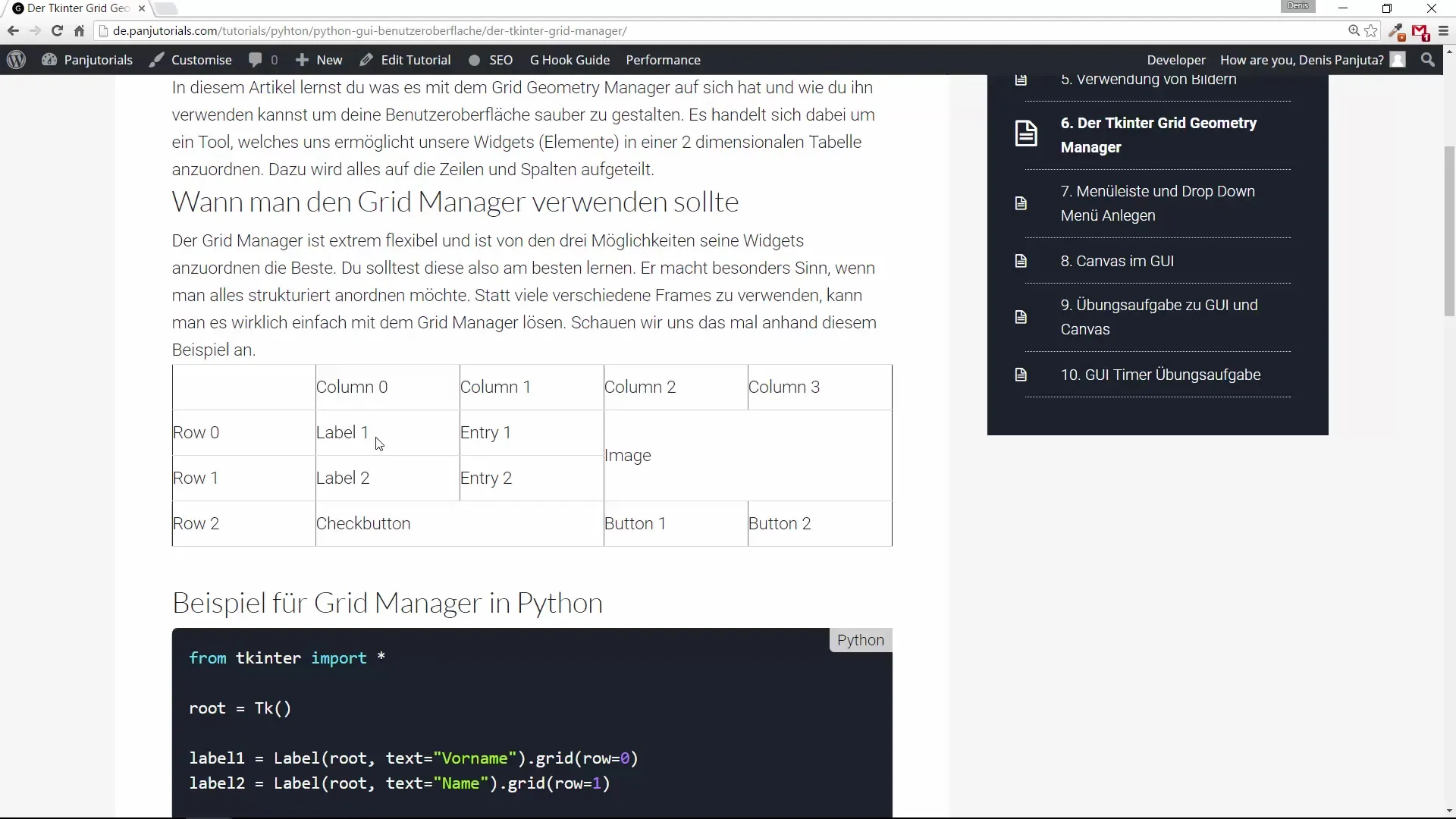Guida amichevole per principianti all'uso del Tkinter Grid-Manager