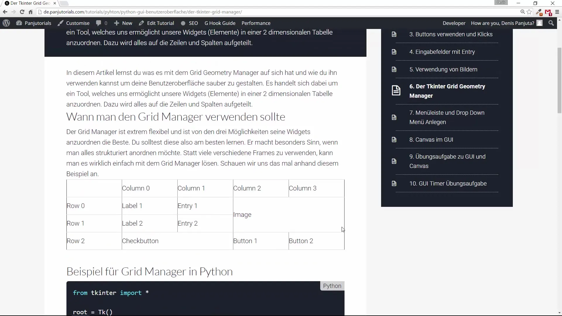 Guida amichevole per principianti all'uso del Tkinter Grid-Manager