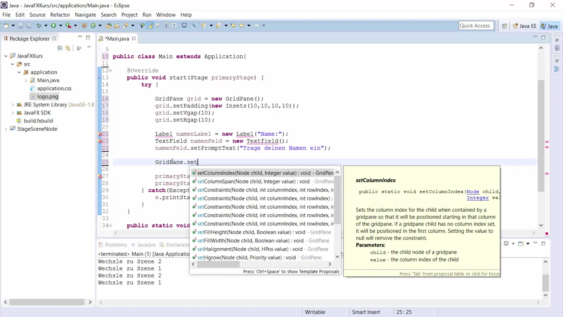 <TextField und GridPane in JavaFX effizient gestalten> TextField et GridPane en JavaFX : conception efficace