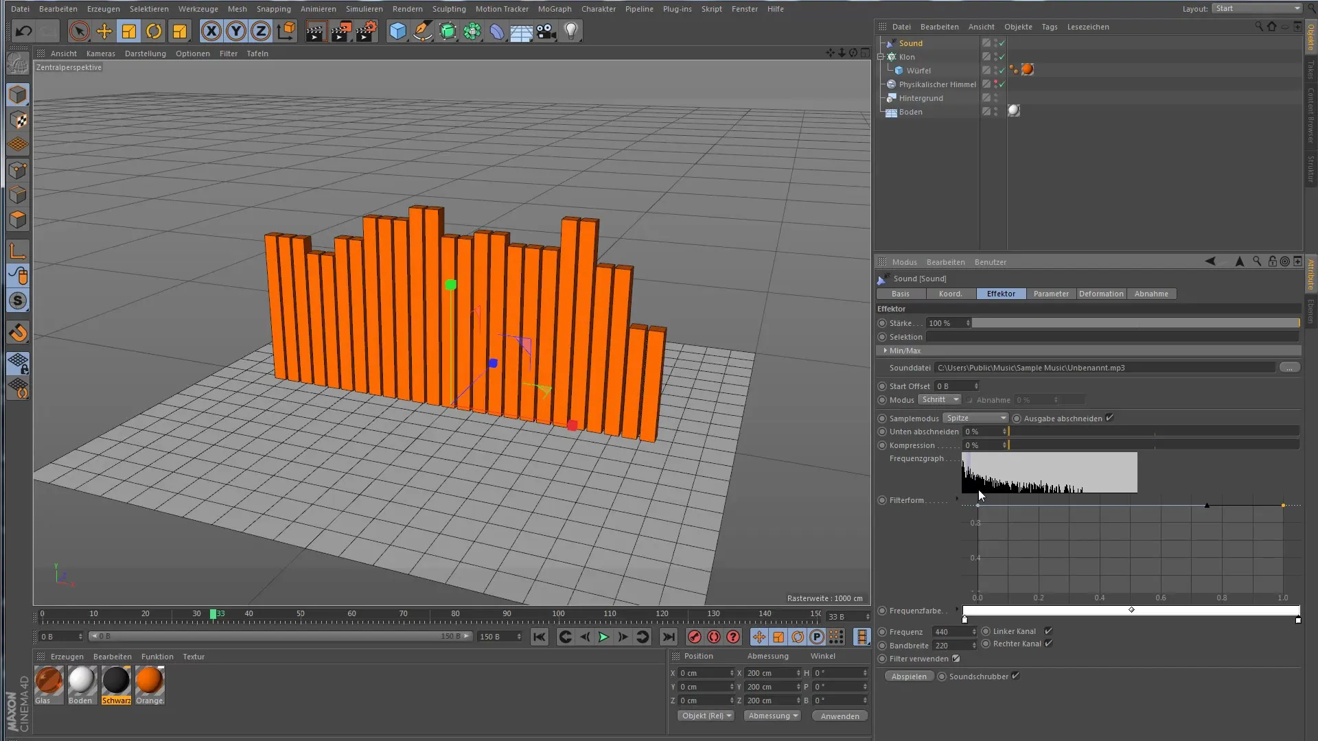 Klone dynamisch animieren mit Cinema 4D Sound-Effektor Klone dynamisch animieren mit Cinema 4D Sound-Effektor