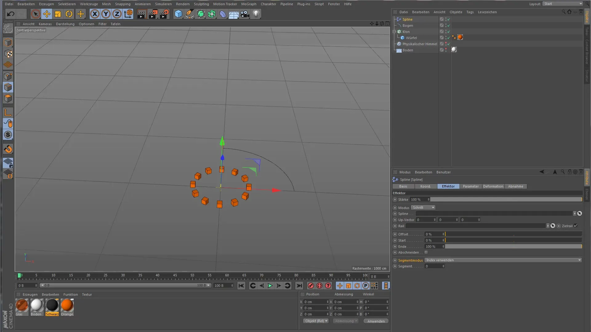 Utilizar el efecto spline en Cinema 4D de manera eficiente Uso eficiente del efector Spline en Cinema 4D