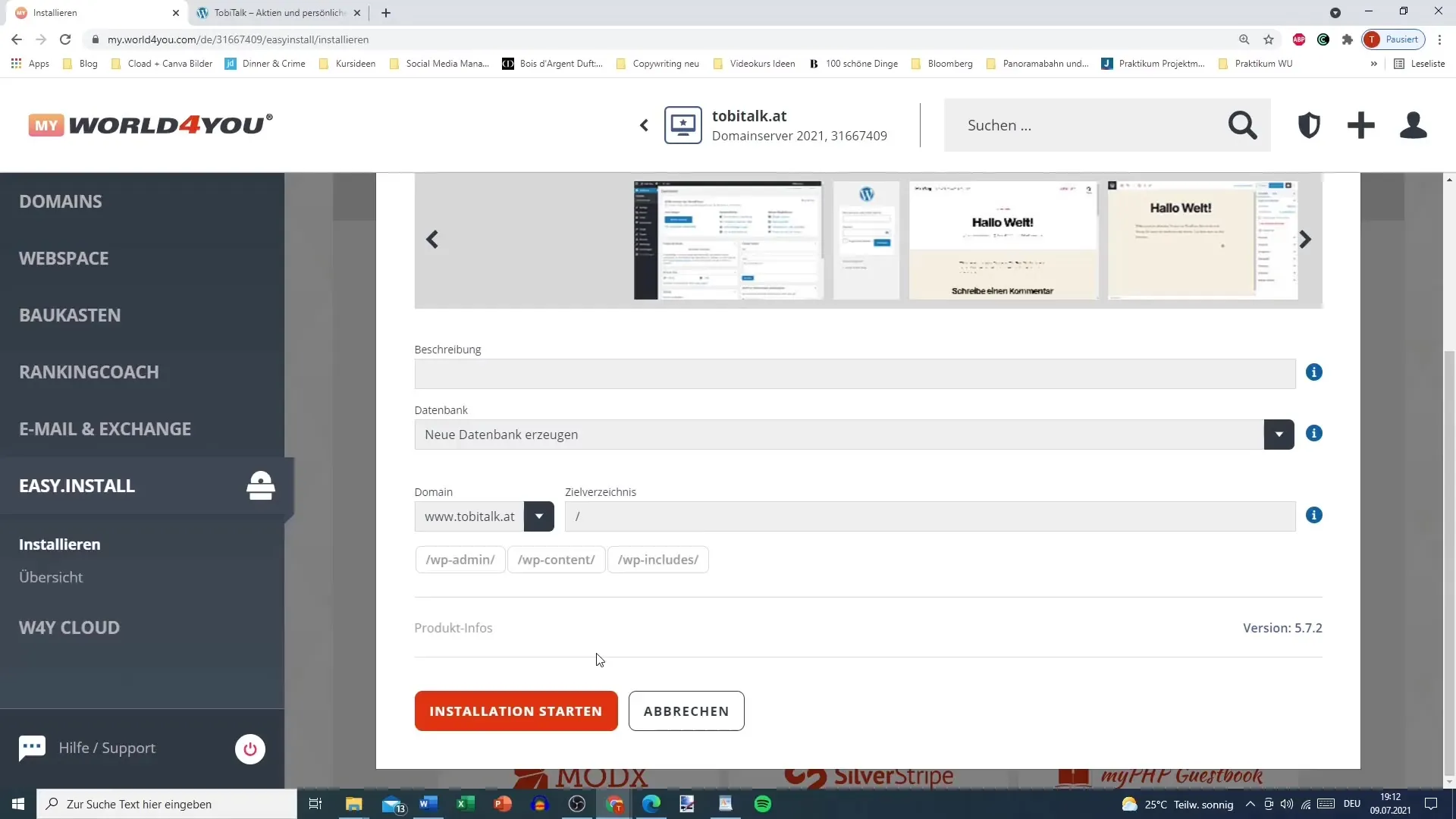 WordPressi paigaldamine Easy Installiga WordPressi installatsioon Easy Installi abil