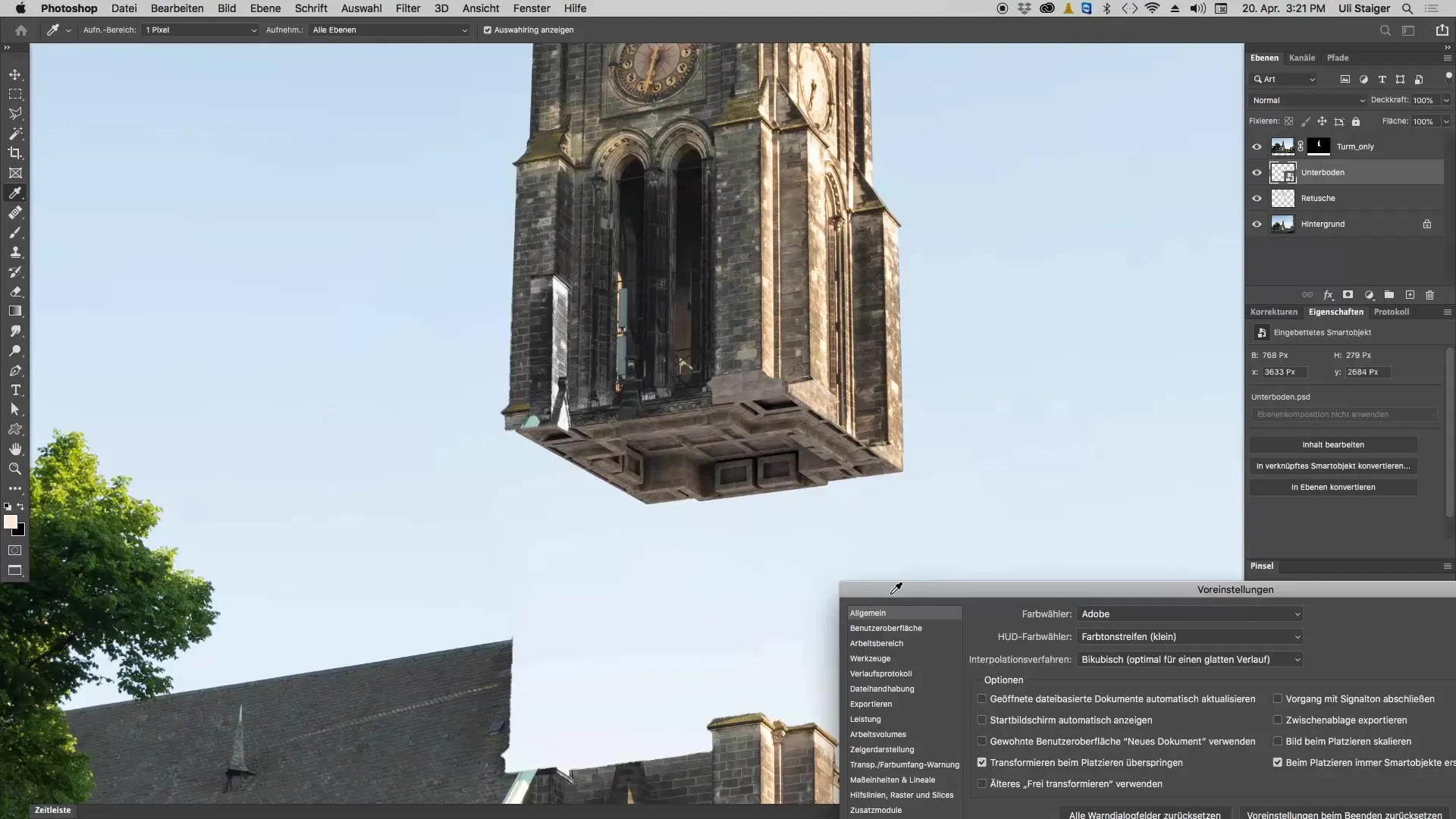 Unterboden des Kirchturms in Photoshop gestalten Unterboden des Kirchturms in Photoshop gestalten